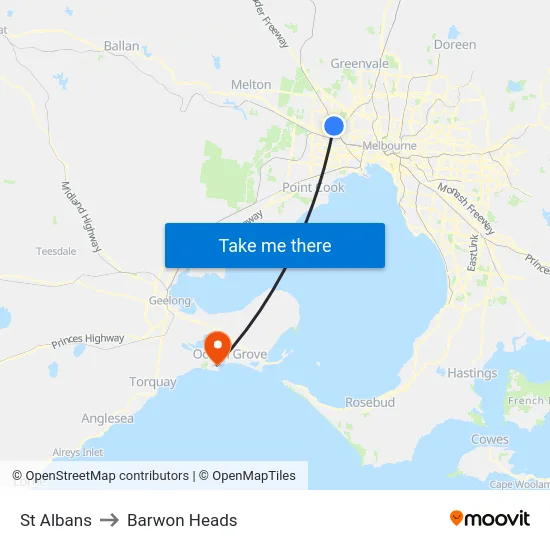 St Albans to Barwon Heads map