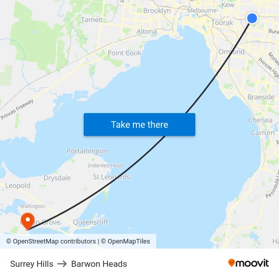 Surrey Hills to Barwon Heads map