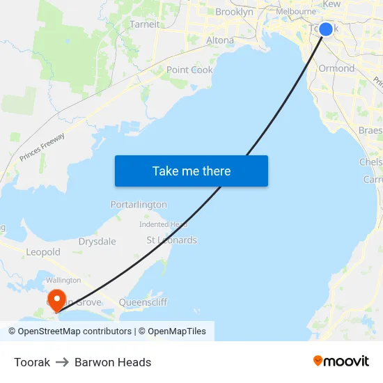 Toorak to Barwon Heads map