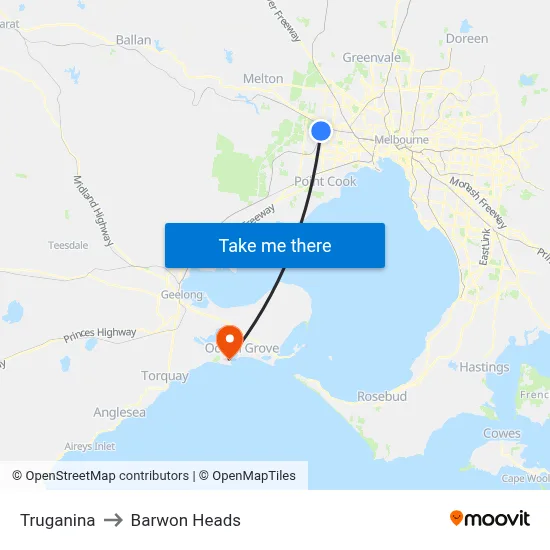Truganina to Barwon Heads map