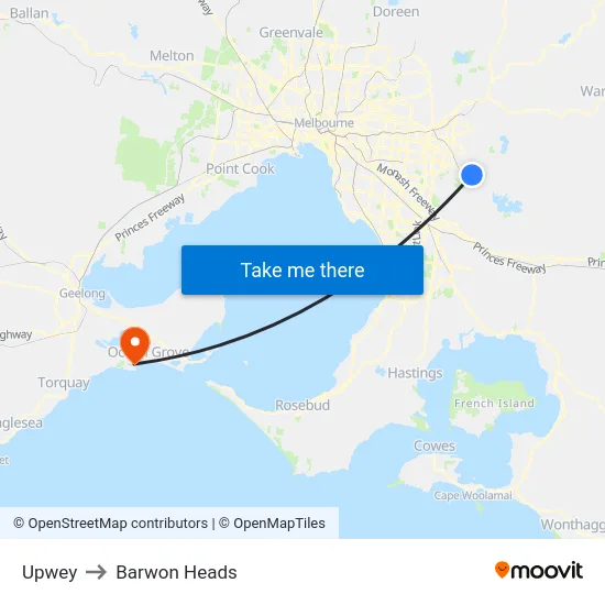 Upwey to Barwon Heads map