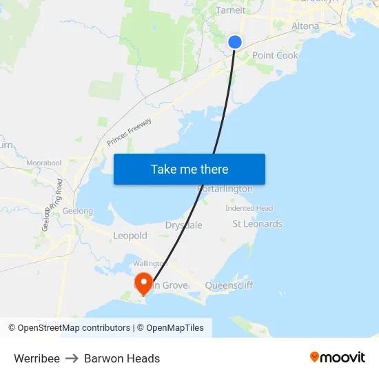 Werribee to Barwon Heads map