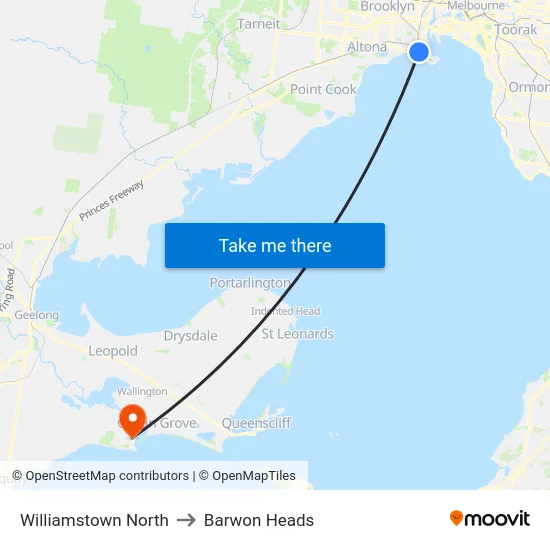 Williamstown North to Barwon Heads map