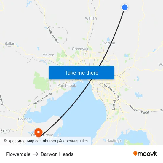 Flowerdale to Barwon Heads map