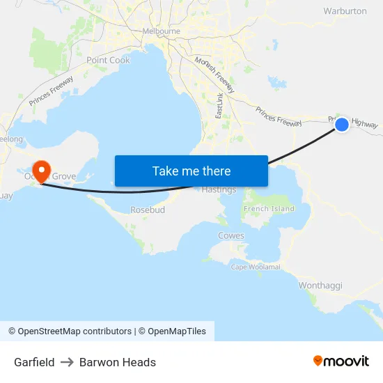 Garfield to Barwon Heads map