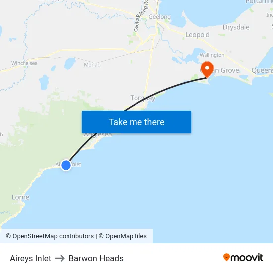 Aireys Inlet to Barwon Heads map
