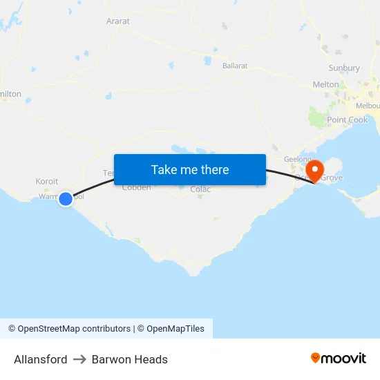 Allansford to Barwon Heads map