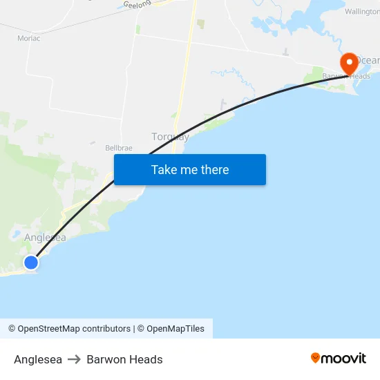 Anglesea to Barwon Heads map