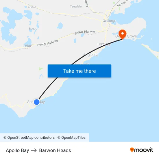 Apollo Bay to Barwon Heads map