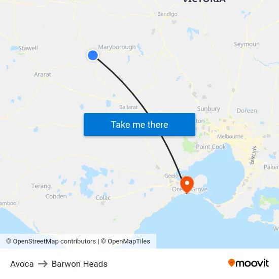 Avoca to Barwon Heads map