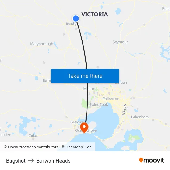 Bagshot to Barwon Heads map