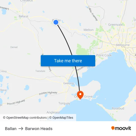 Ballan to Barwon Heads map
