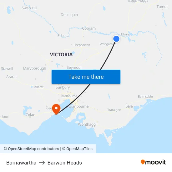 Barnawartha to Barwon Heads map