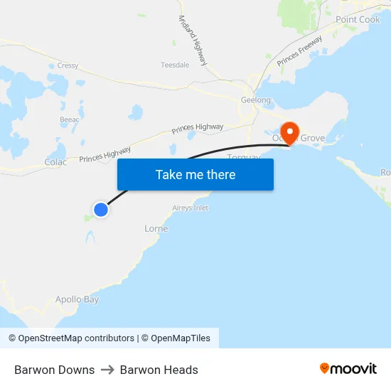 Barwon Downs to Barwon Heads map