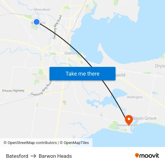 Batesford to Barwon Heads map