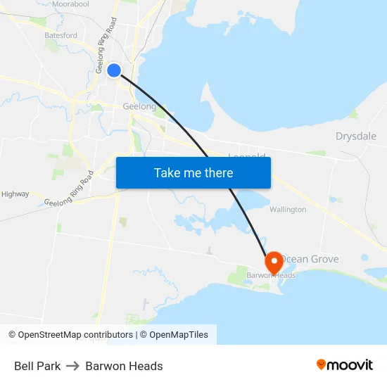 Bell Park to Barwon Heads map