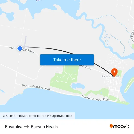 Breamlea to Barwon Heads map
