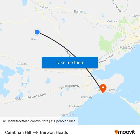 Cambrian Hill to Barwon Heads map