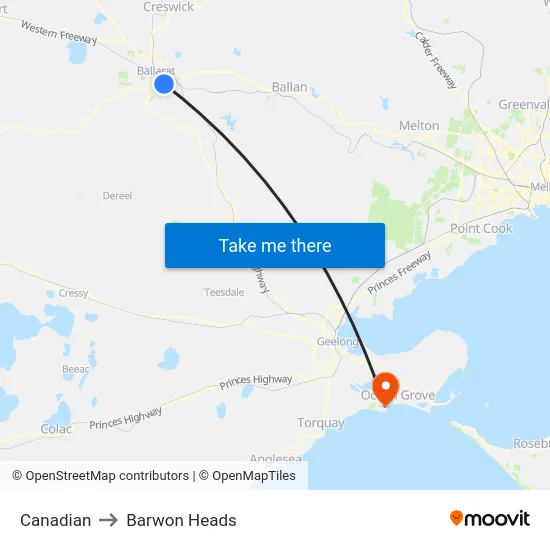 Canadian to Barwon Heads map