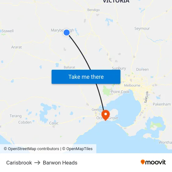Carisbrook to Barwon Heads map
