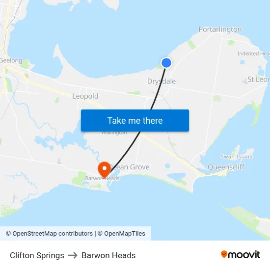 Clifton Springs to Barwon Heads map
