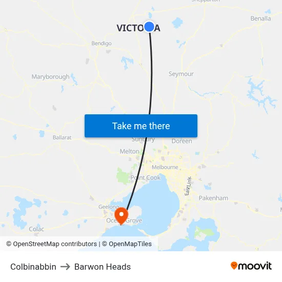 Colbinabbin to Barwon Heads map