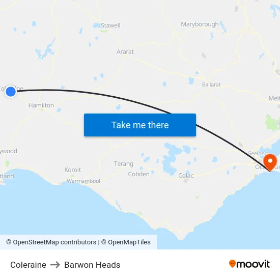 Coleraine to Barwon Heads map