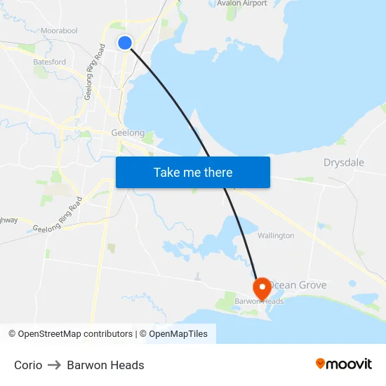 Corio to Barwon Heads map