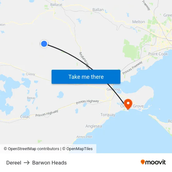 Dereel to Barwon Heads map