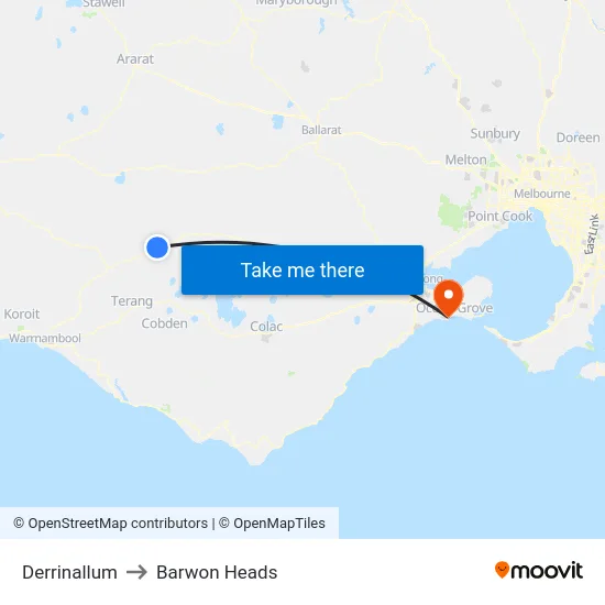 Derrinallum to Barwon Heads map