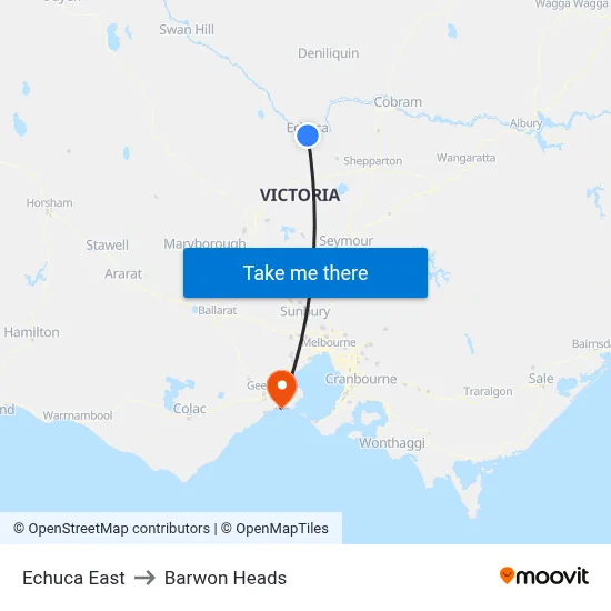 Echuca East to Barwon Heads map