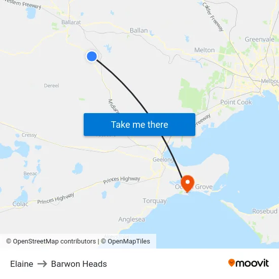 Elaine to Barwon Heads map