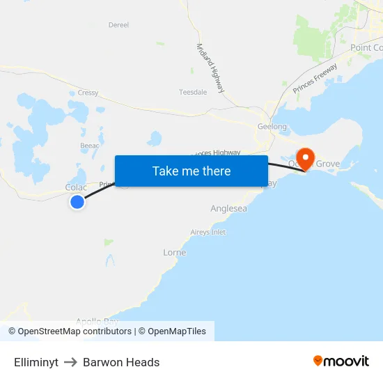 Elliminyt to Barwon Heads map