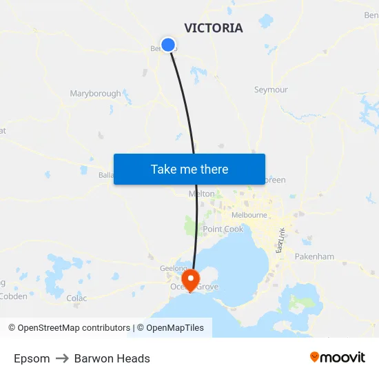 Epsom to Barwon Heads map