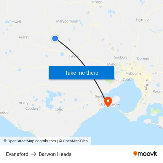 Evansford to Barwon Heads map