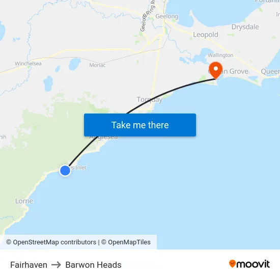 Fairhaven to Barwon Heads map