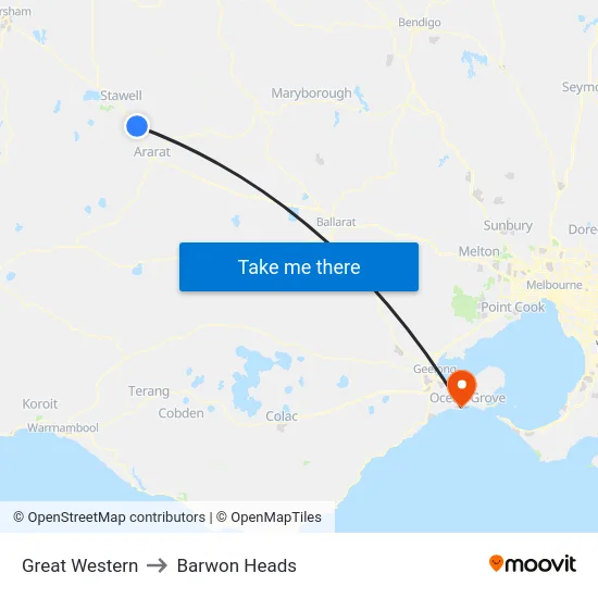 Great Western to Barwon Heads map