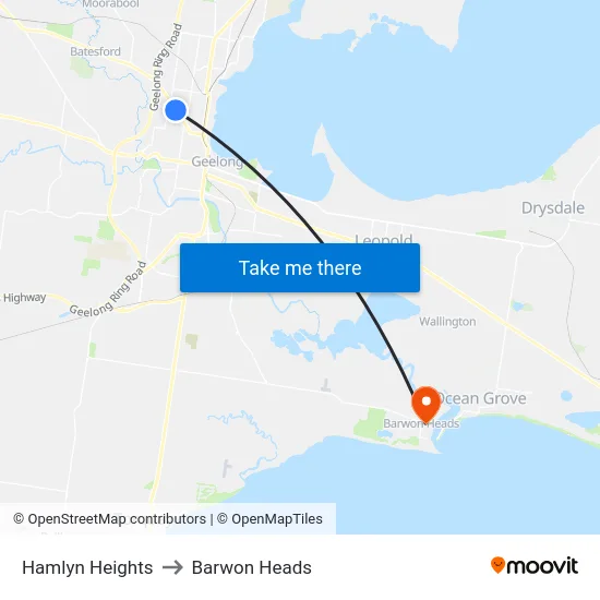 Hamlyn Heights to Barwon Heads map