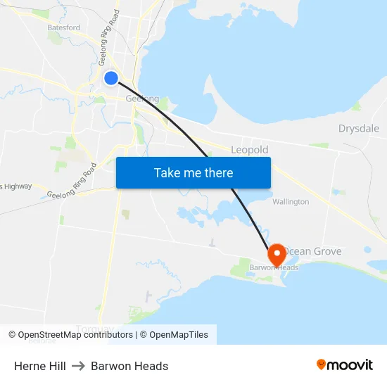 Herne Hill to Barwon Heads map