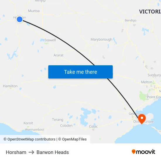 Horsham to Barwon Heads map