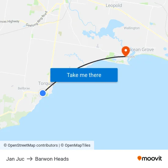 Jan Juc to Barwon Heads map