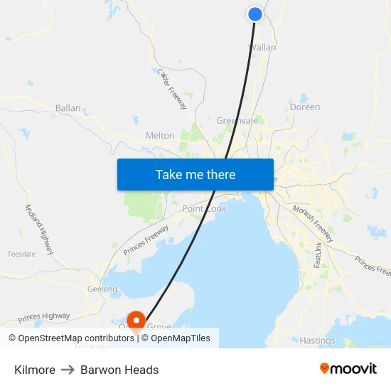 Kilmore to Barwon Heads map