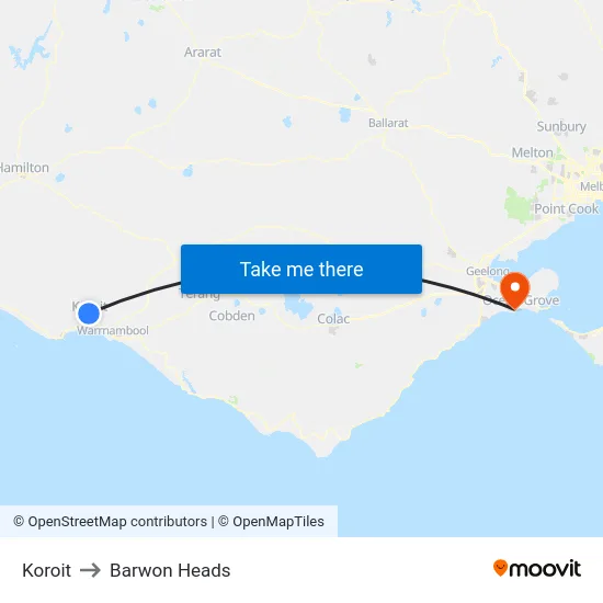 Koroit to Barwon Heads map