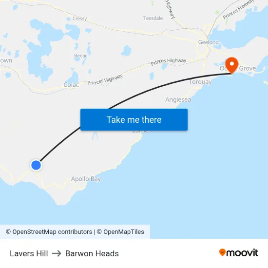Lavers Hill to Barwon Heads map