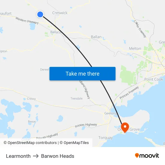 Learmonth to Barwon Heads map