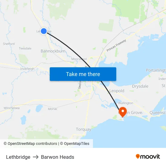 Lethbridge to Barwon Heads map