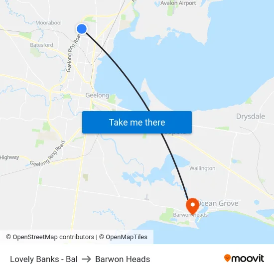 Lovely Banks - Bal to Barwon Heads map