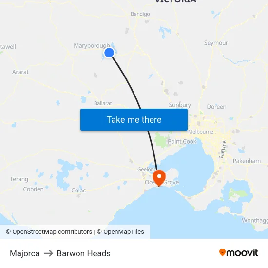 Majorca to Barwon Heads map