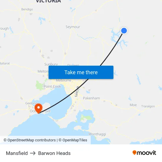 Mansfield to Barwon Heads map