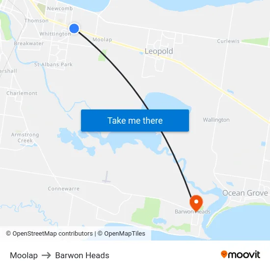 Moolap to Barwon Heads map